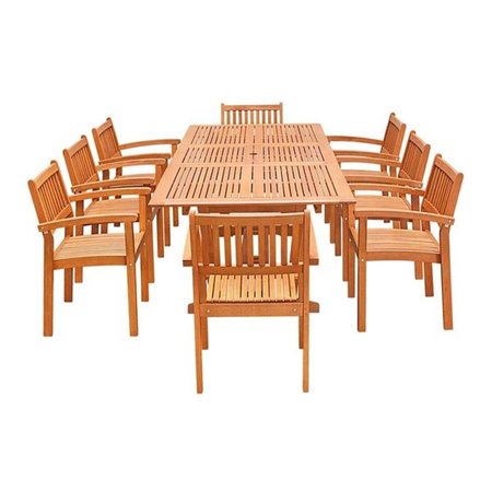 DROPSHIP VENDOR GROUP Drop ship Vendor Group V232SET33 Eco-Friendly 9-Piece Wood Outdoor Dining Set with Rectangular Extension Table and Stacking Chairs V232SET33